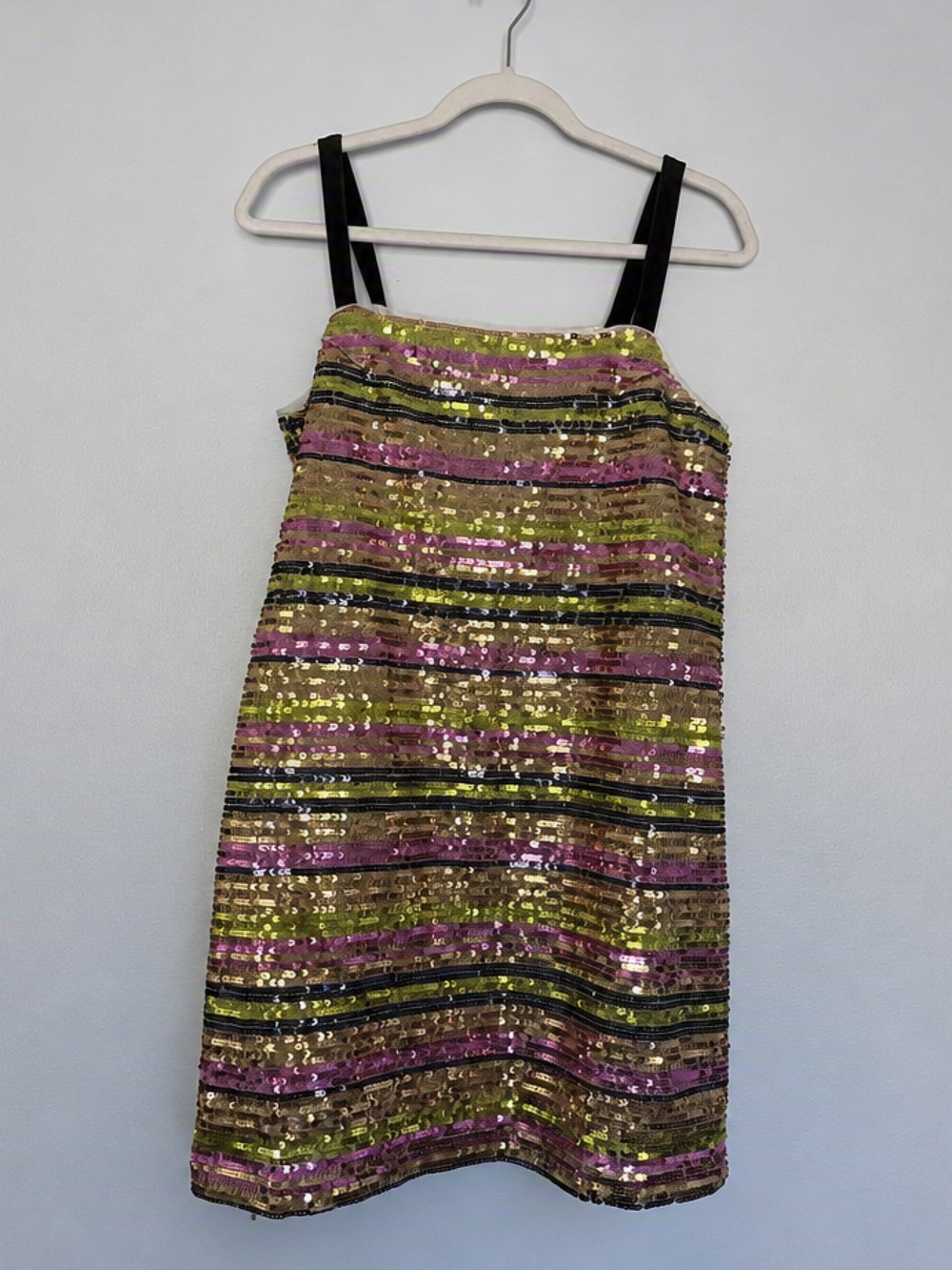 Striped Sequin Mini Dress in Pink, Green & Black